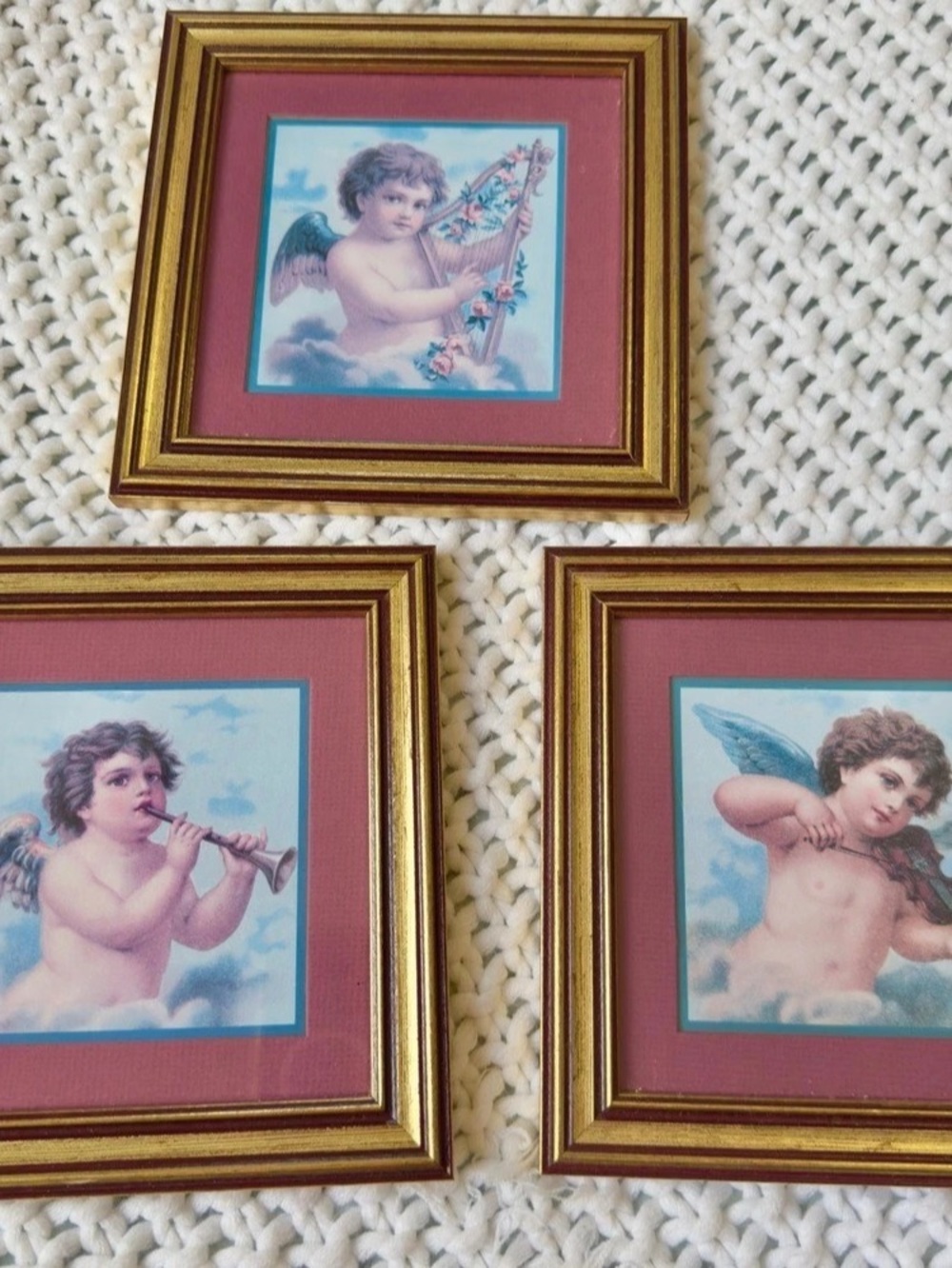 Home Interiors Vintage Cherub Angel Musical Instruments Framed Print Set Framed